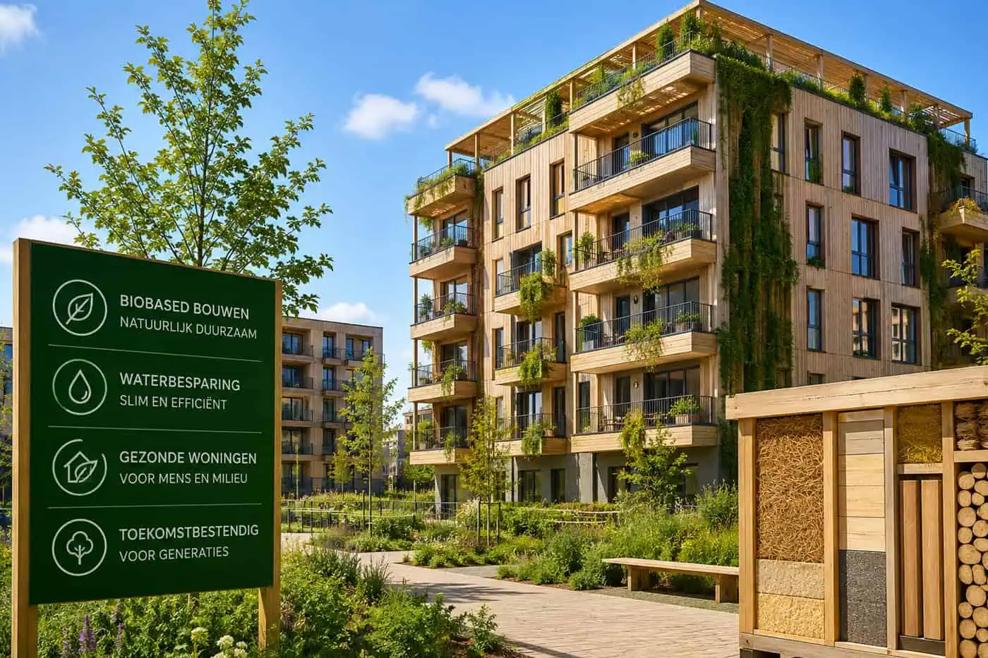 Duurzame houten appartementen met biobased materialen en groene inrichting